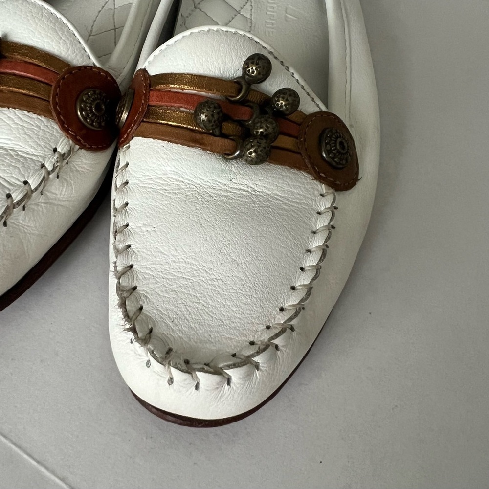Vintage Liz Preppy Artsy Boho Size 7 White Leather Slip On Comfy Office Loafers - Picture 3 of 9